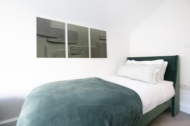 Bright and airy bedroom designed for comfort, style, and ultimate relaxation.