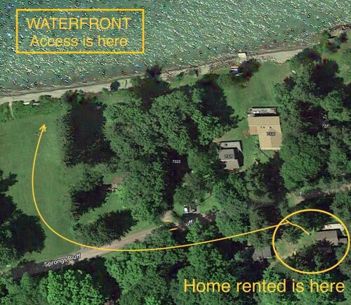 WATER Access -there is 88 ft of SHARED beachfront for the cottages not directly on lake.   The large empty waterfront shared lot is also great for frisbee or catch, kite flying etc.  Swim, fish, launch Your kayak, watch sunset. 