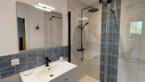 salle d'eau douche à l'italienne et meuble vasque