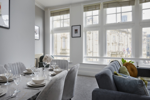 Comfortable dining space for meals or remote working.