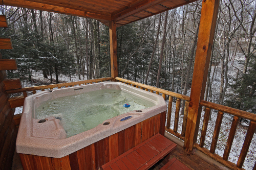 Closeup of Hot Tub, Back Deck, looking toward forest