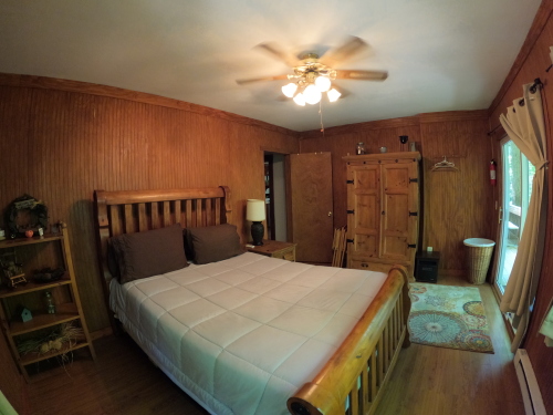 Main Bedroom with Access to Deck and Hot Tub. Forest View