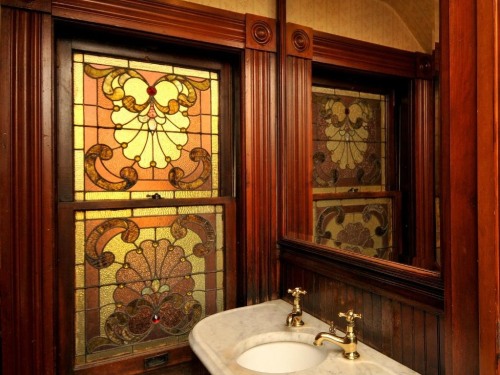 Victorian  Loft B&B - Powder Room with Original Stained Glass Window
