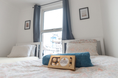 Twin beds with soft linens