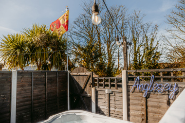 back garden with flag 