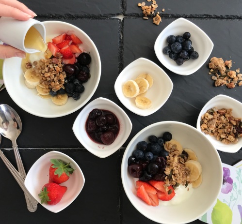 One of our healthy breakfast options - our homemade granola, fruit and yoghurt