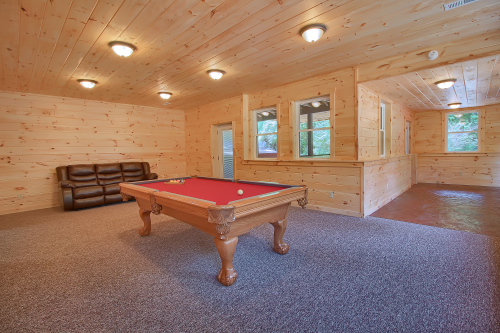 Pool Table, with Door to Hot Tub Deck ahead and hallway to Pool Room on right