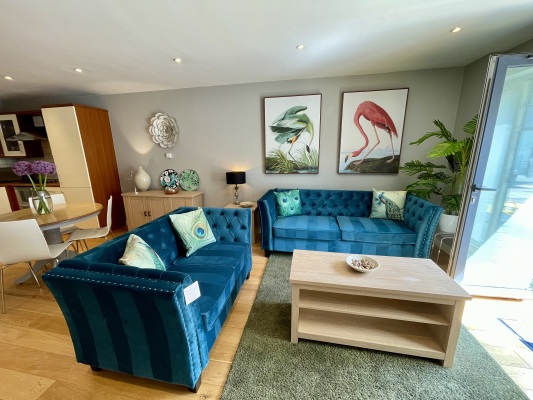 Open plan contemporary living dining space