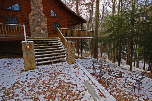 Stairs to Deck, with Fire Pit area to left