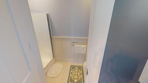 Personal bathroom with stand up shower. Toilet paper & bath towels supplied. 