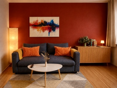 Comfortable Living room with sofa bed, dining area and smart TV (55 inch)