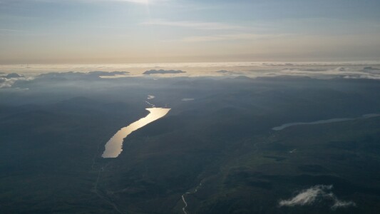 Drone picture directly above the property looking towards Ullapool