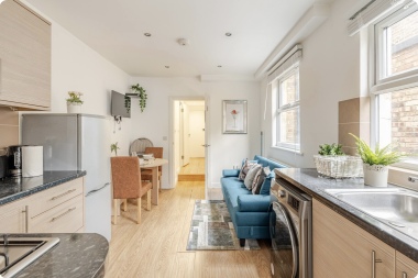 Kitchen, living and dining area