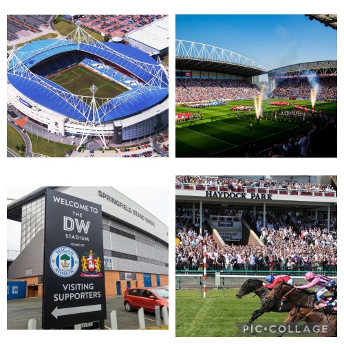 Wigan Warriors, Wigan Athletic, and Haydock Races all nearby