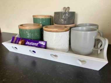 Complimentary tea, coffee, hot chocolate & biscuits with coffee machine. 