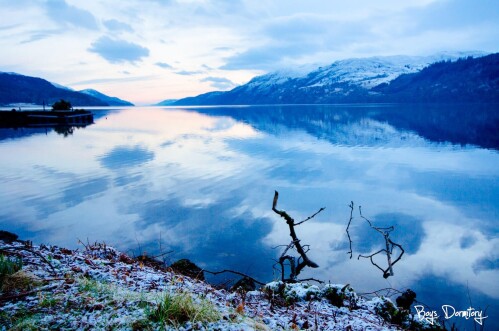 Loch Ness in the snow, on a beautiful calm morning
