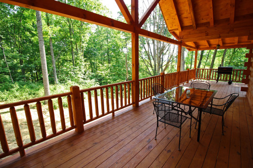 Left side Deck, with Outdoor Dining Table 1, looking out toward Forest