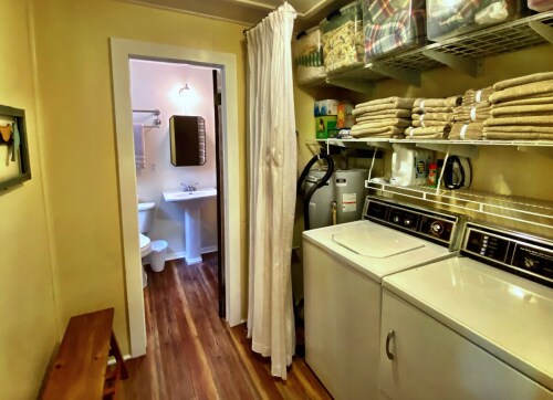 There is a full washer dryer available, for use in the hall to the bathroom.  