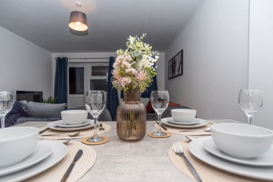 Inviting dining area for home-cooked meals during longer stays.