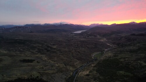 Arial View from the property of the sunset towards Ullapool