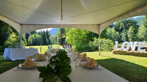 Backyard with wedding set up 