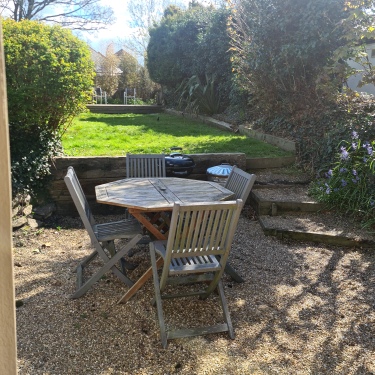 Alfresco dining and large garden with suntrap