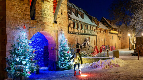 Our lodgings in the Remparts of the Year 1500 are in the middle of the image, to the right of the bronze horse.