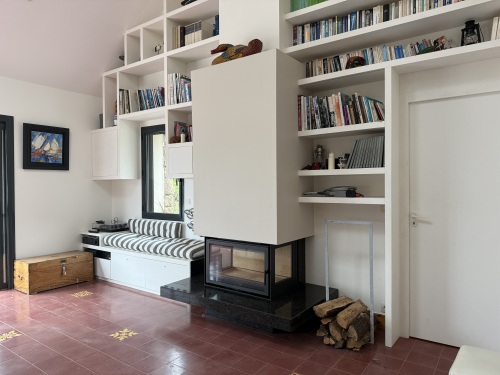 bibliothèque, musique, feu de cheminée et salon