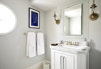 The Westmoreland Ensuite Bath features a marble top vanity.