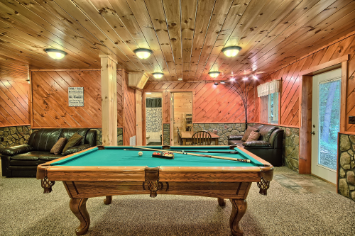 Pool Table and sitting area, Bedrooms and Bathroom 1, lower level