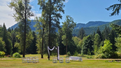 Backyard with wedding set up