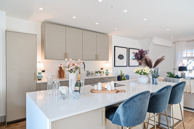 Elegant dining space with a luxury kitchen island.