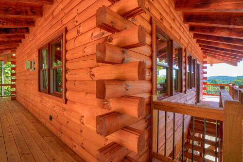 Details of Logs and Stairwell, from SW Corner, Upper Deck, Soaring Eagle Luxury Treehouse
