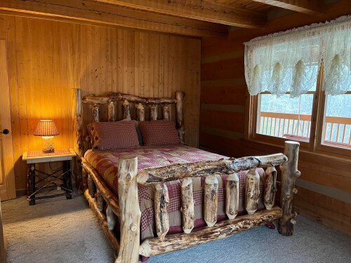 Front Guest Room 1 Queen Log Bed 