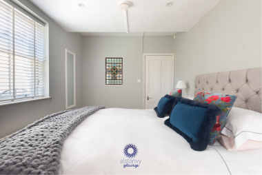 Beautiful stained glass detail in bedroom 