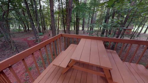We have a picnic table with a grill on the same deck for grilling and enjoying the wildlife