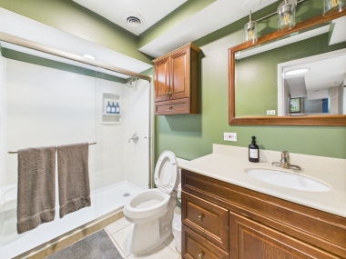 A polished main bath with fresh, modern detailing.