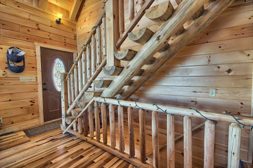 Detail of Log Stairway and Railing, Great Room, Main Floor