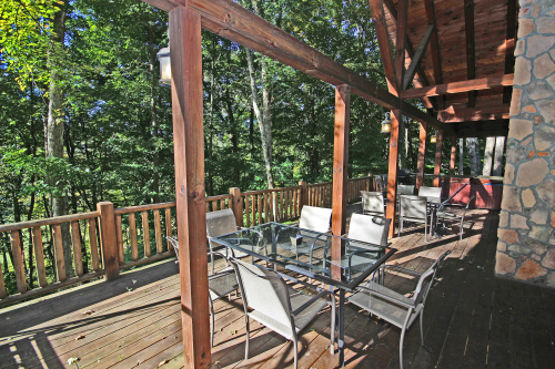Long View of Deck with Patio Table, Chairs and Hot Tub