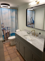 Hall bathroom has tub/shower combo 