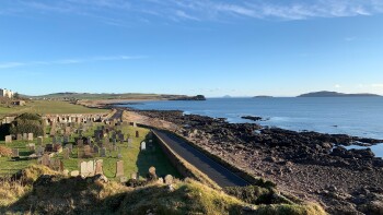 The View of Dunaverty Rock from St Columba's Footprints