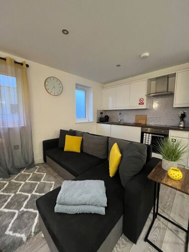 living room with kitchen 