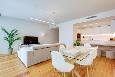 Dining table and living room