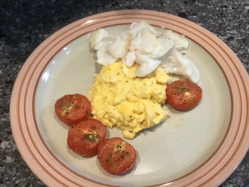 One of our Breakfast options - Alfred Enderby smoked haddock with scrambled eggs and roasted tomatoes