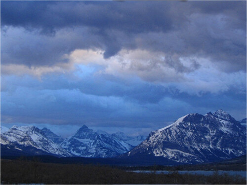 View of the Glacier National Park on a cold spring day