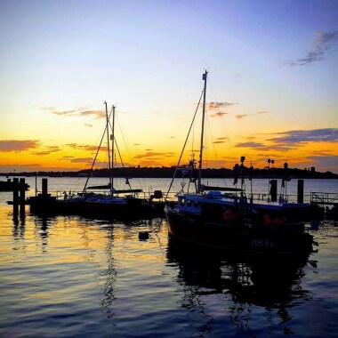 boats at dusk in Harwich Old Port