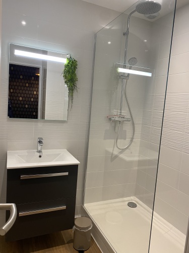 salle d'eau, grande douche italienne et vasque