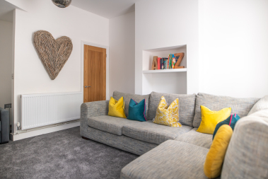 Large L shape sofa with smart TV