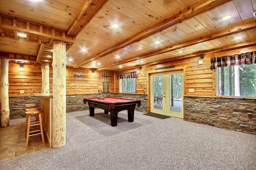 Bar and Pool Table, looking toward walkout to Lower Deck, Lower Level, Timber Ridge Lodge 