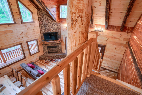 Looking Down Stairs toward front entrance, from Loft Level, Jackson's Luxury Hideaway